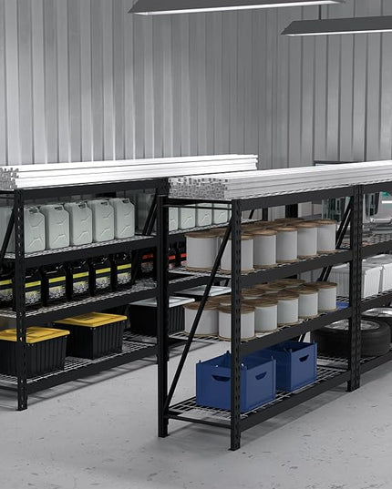 WORKPRO 77" Garage Shelving Unit, 8000LBS Heavy Duty Metal Storage Rack, Extra Wide Adjustable 4-Tier Shelves for Warehouse, Basement, and Garage, 77" W X 24" D X 72" H, Black