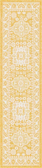 Rugs.com Outdoor Aztec Collection Rug – 8 Ft Runner Yellow Flatweave Rug Perfect for Hallways, Entryways