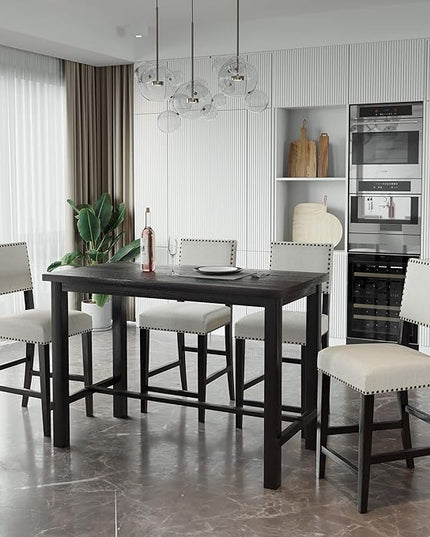 P PURLOVE 5 Piece Kitchen Table Set Counter Height Dining Table Set with Rectangle Table and 4 Cushioned Chairs for Small Place,Pub Kitchen