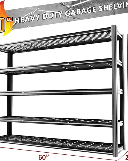 60" W Garage Shelving 5-Tier Storage Shelves Adjustable Metal Shelving Units 3030LBS Storage Shelves Heavy Duty for Industrial, Warehouse, Basement,72" H × 60" W × 24" D
