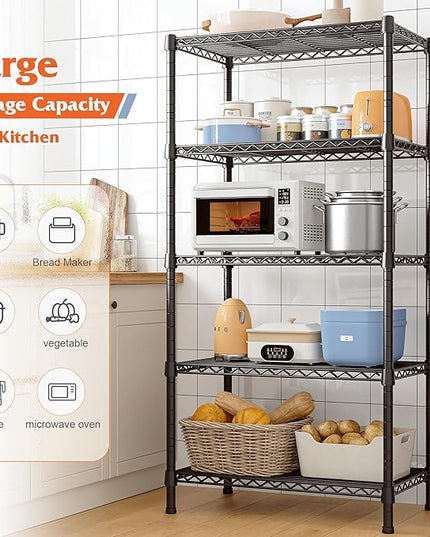 REIBII Wire Shelving Rack 5-Tier Metal Shelves for Storage Adjustable Garage Shelving Heavy Duty Storage Shelves for Storage Rack, 24" W X 14" D X 59" H