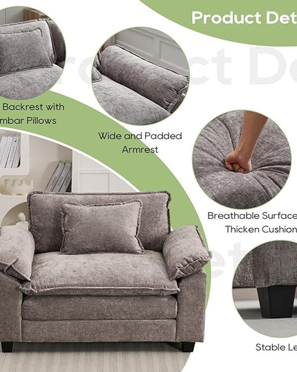 Modular Sectional Sofa, Comfy Cloud Couch Sectional Sofa, Chenille Sofa Sleeper Deep Seat Sofa with Throw Pillows for Living Room (Light Gray, 53"- Single Seat)