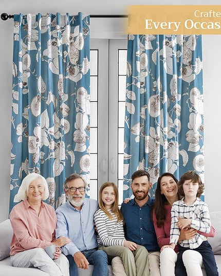 Maison d' Hermine Curtains for Living Room 100% Cotton 84 inch Length One Panel Light Filtering Curtains for Bedroom Windows with Rod and Loop Pockets Drapes (Manon Blue, 50" W x 84" L)