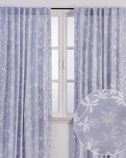 Maison d' Hermine Curtains for Living Room 100% Cotton 124 inch Length Two Panels Light Filtering Curtains for Bedroom Windows with Rod and Loop Pockets Drapes (Louxor Blue, 50" W x 124" L)
