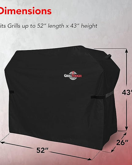 Heavy Duty BBQ Grill Cover for Outdoor Grill, 52 Inch – Waterproof, Weather Resistant, UV & Fade Resistant with Adjustable Straps – Gas Grill Cover for Weber, Genesis, Charbroil, etc. Black