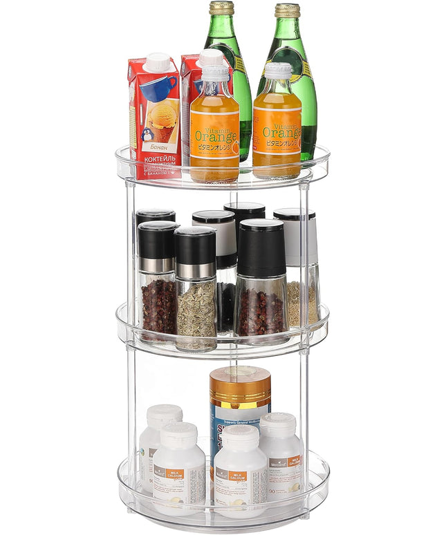 URALFA 3 Tier Bathroom Lazy Susan Organizer, 9 Inch Clear Rotating Makeup Organizer for Vanity, High-Capacity Acrylic Skincare Organizers 360 Rotating Tray for Countertop, Pantry, Kitchen, Cupboard
