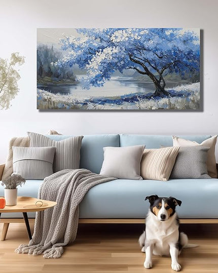 JuhaiArt Blue Wall Art White Picture Art Scenery Wall Decor Tree Wall Art Canvas for Living Room Bedroom Home Office Prints Gray Artwork 24" x 48"