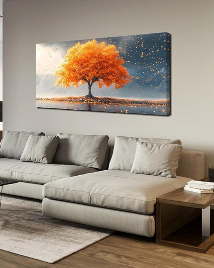 Zoyotago Large Tree of Life Wall Art for Living Room Bedroom Office Orange Tree Fall Landscape Picture Modern Artwork Canvas Prints Decor 24x48 Inch