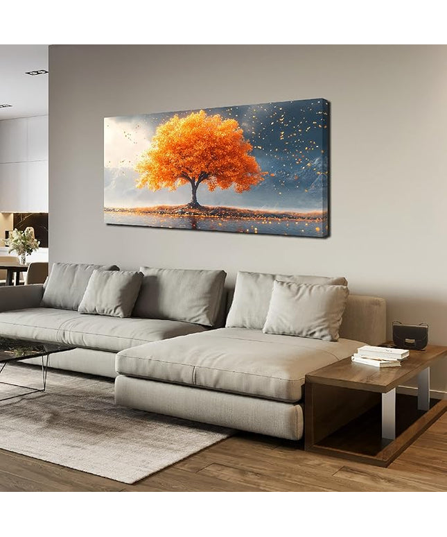 Zoyotago Large Tree of Life Wall Art for Living Room Bedroom Office Orange Tree Fall Landscape Picture Modern Artwork Canvas Prints Decor 24x48 Inch