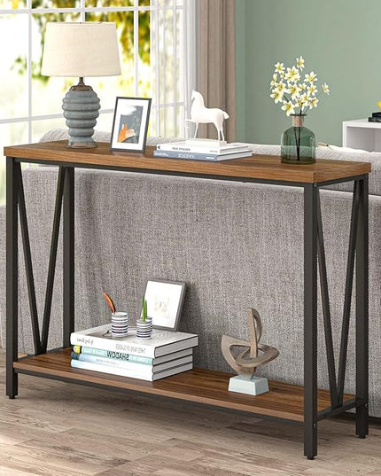 FOLUBAN Entryway Table, Narrow Console Table, Modern Sofa Table for Living Room, Hallway, Behind Couch (Rustic Walnut)