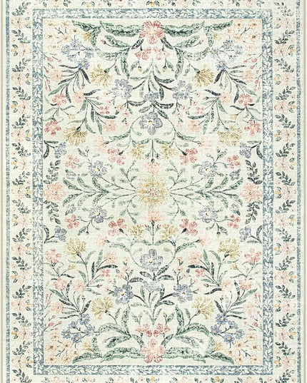 Wonnitar Washable Area Rugs 5x7, Soft Floral Bedroom Area Rug, Washable Carpet 5x7 Non Slip, Boho Flower Print Beige Carpets for Living Room Bedside Dining Room