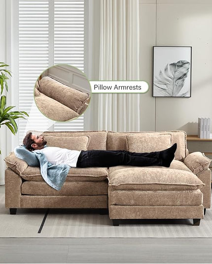 86" Modular Sectional Sofa, Comfy Cloud Couch Sectional Sofa with Ottoman, Chenille Sofa Sleeper Deep Seat Sofa with Throw Pillows for Living Room (Khaki, 86"- L Shape)