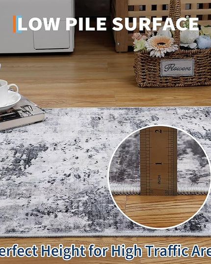 Modern Abstract Runner Rug 2x5 Washable Non Slip Stain Resistant Rug for Bedroom Living Room Non Shedding Low Pile Indoor Floor Cover,Grey