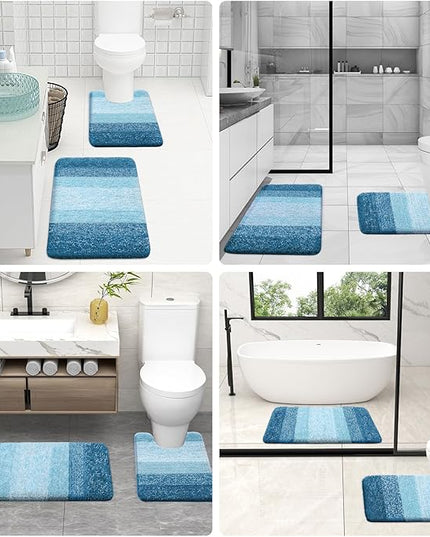 OLANLY Bathroom Rug Set 2 Piece, Soft Absorbent Microfiber Bath Mats and U-Shaped Contour Toilet Rug, Non-Slip, Machine Wash Dry, Plush Shaggy Bath Mats for Bathroom (30"x20"+24"x20", Peacock Blue)