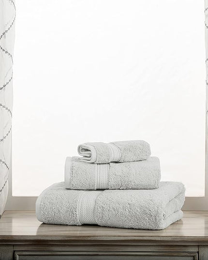 Superior Egyptian Cotton Pile 3 Piece Towel Set, Includes 1 Bath, 1 Hand, 1 Face Towel/Washcloth, Ultra Soft Luxury Towels, Thick Plush Essentials, Guest Bath, Spa, Hotel Bathroom, Silver