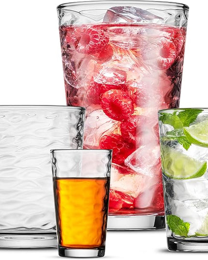 Biscayne Glassware Set, 24-Piece, Mixed Sizes with Cooler, DOF, Juice and Shot Glasses