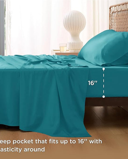 Bedsure Cooling Sheets Twin XL, Rayon Derived from Bamboo, Breathable & Soft Twin XL Sheet Sets, Deep Pocket Up to 16 Inches, Hotel Luxury Silky Dorm Bedding for Hot Sleepers, Turquoise