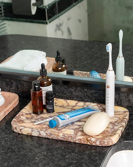 Calacatta Marble Vanity Trays, Marble Bathroom Tray Countertop, Luxury Decorative Dresser Organizer, Purple&White Natural Stone Serving Tray for Kitchen, Perfume, Jewelry Holder Storage