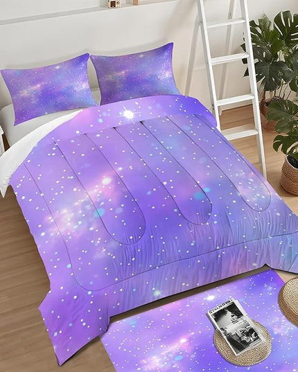 Colorful Bedding Set for Kids Girls Teens King Size Gradient Glitter Quilt Sparkly Bedding Set Ultra Soft Quilt Set with 1 Comforter + 2 Pillowcases