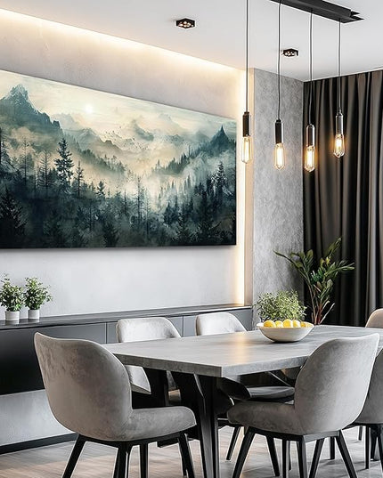 KELIYUAN Misty Forest Wall Art Home Decor Mountain View Large Canvas Wall Painting Nature Landscape Painting For Living Room Bedroom Office Modern Printed Artwork Can Be Hung Directly 24x48 Inches