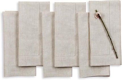 Solino Home Light Natural Linen Napkins Set of 6-100% Pure Linen Hemstitch Dinner Napkins 20 x 20 Inch for Christmas, Holiday, New Year - Classic Hemstitch