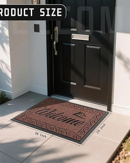 Yimobra Welcome Mat Outdoor Indoor, Waterproof Heavy Duty Front Door Mat Outside Entrance, Extra Sturdy Non-Slip Doormat, Low Profile, Dirt Trapping, 36x24 Inches, Maroon