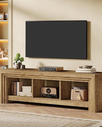 Tribesigns 63" TV Stand for TVs Up to 75 Inches, Farmhouse Entertainment Center with Open Storage, Media Console for Living Room, Oak