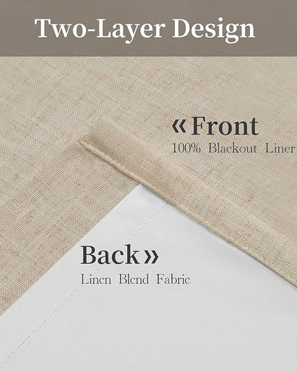YZ HOME Sand Pinch Pleated 100% Blackout Curtains 95 Inches Long Linen Room Darkening Window Curtains for Living Dining Room Bedroom Thermal Insulated Pinch Pleat Double Layer Drapes with Hooks
