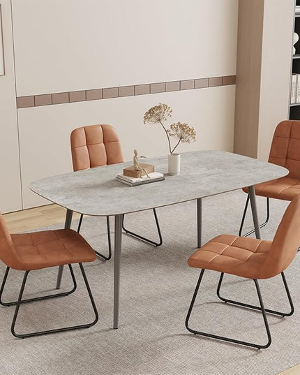 55.1'' Dining Table Set for 4,Modern Wood Dining Table,Leather Dining Chairs 4,Table and Chairs Set of 4,Ideal for Kitchen Dining Room (Gray Table + 4 U-Shaped Brown Chairs, 55.1")