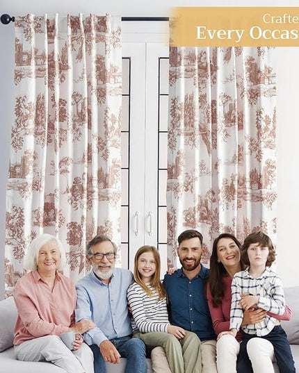 Maison d' Hermine Curtains for Living Room 100% Cotton 96 inch Length Two Panels Light Filtering Toile Curtains for Bedroom Windows with Rod and Loop Pockets Drapes (Trianon Brown, 50" W x 96" L)