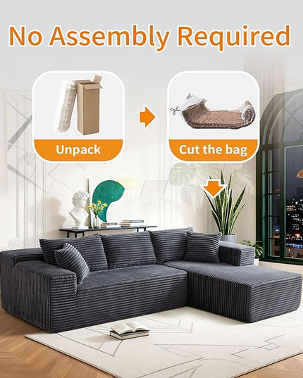 103.54'' Sectional Sofa, Flannel Fabric L Shaped Sofa, 4 Seat Modern L Shape Couch with 2 Pillows Left Hand Lounge for Living Room, Office