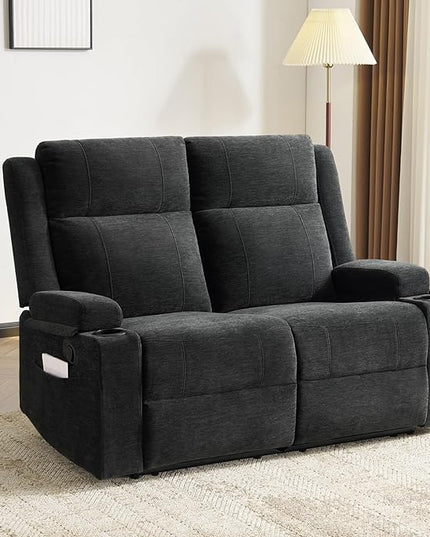 Loveseat Recliner, Loveseat Sofa with Adjustable Footrest, Wall Hugger Recliner for Living Room & Home Theater & RV(Black)