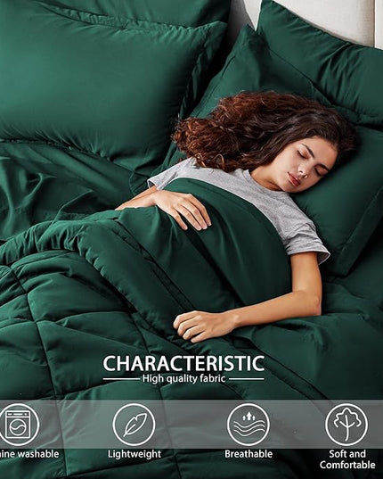 Love's cabin Queen Comforter Set Dark Green, 7 Pieces Queen Bed in a Bag, All Season Bedding Sets with 1 Comforter, 1 Flat Sheet, 1 Fitted Sheet, 2 Pillowcase and 2 Pillow Sham