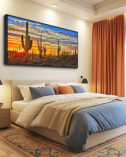 Cactus Plant Scenery Pictures Black Framed Canvas Wall Art For Living Room Large Size Wall Decor For Office Boho Wall Painting Bedroom Decorations Artwork Ready To Hang Black Frame 20" x 40"