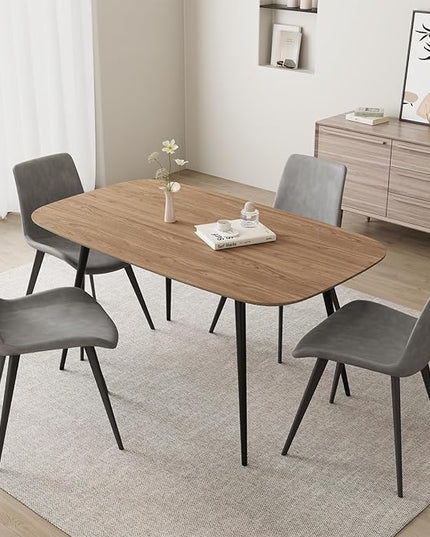 47.2'' Dining Table Set for 4,Modern Wood Dining Table,Leather Dining Chairs 4,Table and Chairs Set of 4,Ideal for Kitchen Dining Room (Walnut Color Table + 4 Gray Chairs, 47.2")