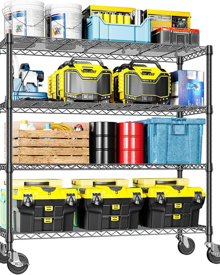 IZEUK 4-Tier Adjustable Heavy Duty Metal Storage Shelving Unit, Wide Utility Rack Organizer for Garage, Kitchen, Office, Basement, Warehouse (Black, 15.7" D x 33.5" W x 70.5" H)