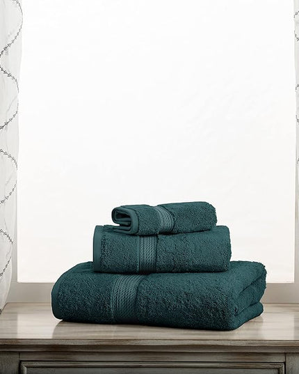 Superior Egyptian Cotton Pile 3 Piece Towel Set, Includes 1 Bath, 1 Hand, 1 Face Towel/Washcloth, Ultra Soft Luxury Towels, Thick Plush Essentials, Guest Bath, Spa, Hotel Bathroom, Teal