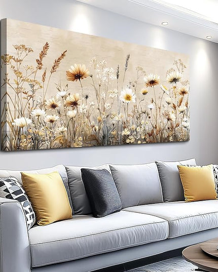XIGUANGART Wall Art for Living Room Floral Large Wall Decor Wildflowers Pictures Modern Farmhouse Painting Canvas Art Prints Flowers Vintage Artwork For Bedroom Office Framed Home Aesthetics 24"X48"