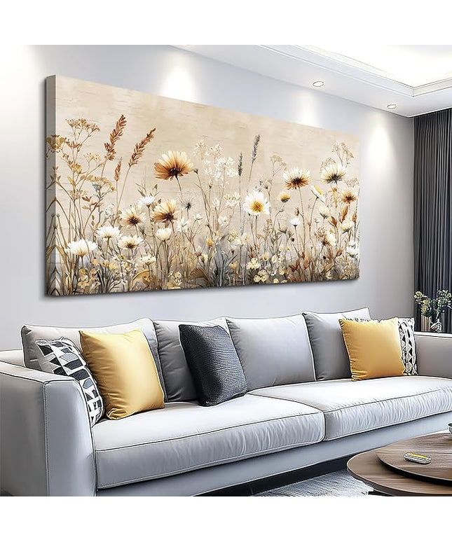 XIGUANGART Wall Art for Living Room Floral Large Wall Decor Wildflowers Pictures Modern Farmhouse Painting Canvas Art Prints Flowers Vintage Artwork For Bedroom Office Framed Home Aesthetics 24"X48"