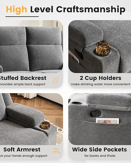 Reclining Sofa Couch,Loveseat Recliner Sofa with Drop Down Table/ 4 Cup Holder/Hidden Storage, Wall Hugger Recliner Sofa for Living Room & Home Theater & RV