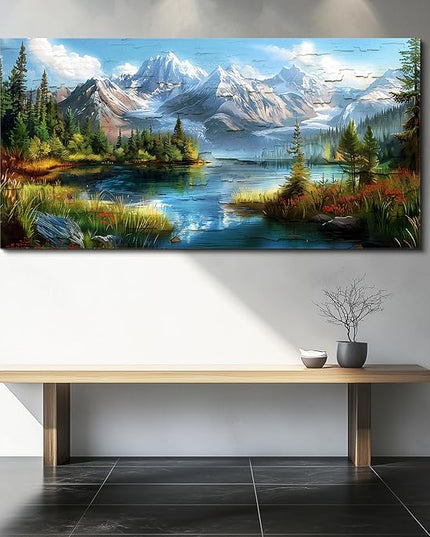 FUHAIHUA Canvas Wall Art For Living Room Large Wall Decor For Office Modern Bedroom Decoration Mountain Rivers Landscape Pictures Farmhouse Painting Artwork Wall Mural Aesthetic Home Decor 30x60 In