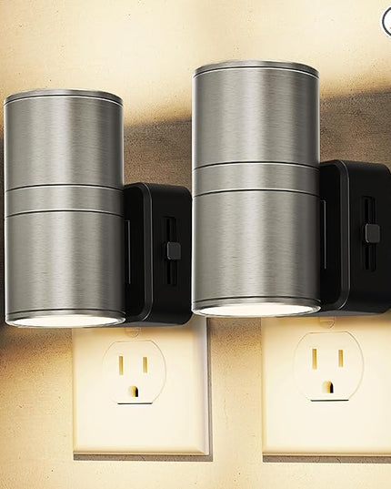 L LOHAS LED Night Light, Dimmable Night Lights Plug into Wall, Metal-Shade Nightlight for Adults, Automatic Nightlights, Light Sensor,Soft White 3000K, Nightlight Plug in for Hallway Bedroom [2 Pack]