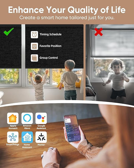 Kincmo Motorized Blinds with Remote,100% Blackout Motorized Roller Shades Work with Apple Homekit,Alexa,Google, Custom Electric Blinds with App,Voice Control (Aqua Waves Black)