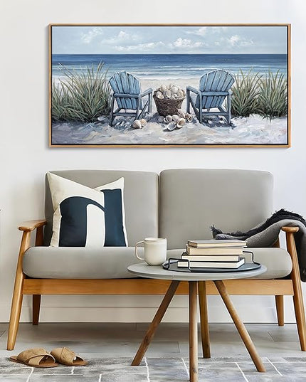 HGUAOA Coastal Wall Art - Large Landscape Wall Pictures for Living Room, Bedroom Pictures, Ocean Beach Artwork, Blue Wall Art, Above Bed Decor, Coastal Landscape Wall Decor,Framed Beach Pinting