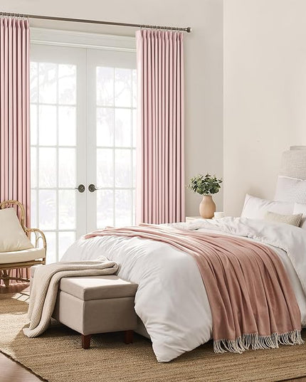 KEQIAOSUOCAI Pinch Pleated Pink Blackout Curtains Short 2 Panels Set 45 Inch Length for Small Windows, Sound & Light Reducing Room Darkening Drape for Bathroom Bedroom(Baby Pink, 2 Panels, W40 x L45)