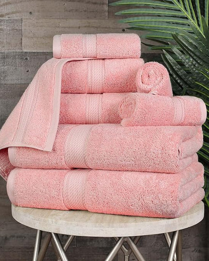 Superior Egyptian Cotton Pile 8 Piece Towel Set, Includes 2 Bath, 2 Hand, 4 Face Towels/Washcloths, Ultra Soft Luxury Towels, Thick Plush Essentials, Guest Bath, Spa, Hotel Bathroom, Tea Rose