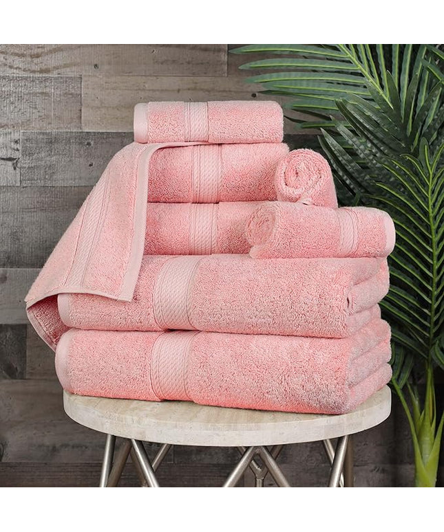 Superior Egyptian Cotton Pile 8 Piece Towel Set, Includes 2 Bath, 2 Hand, 4 Face Towels/Washcloths, Ultra Soft Luxury Towels, Thick Plush Essentials, Guest Bath, Spa, Hotel Bathroom, Tea Rose
