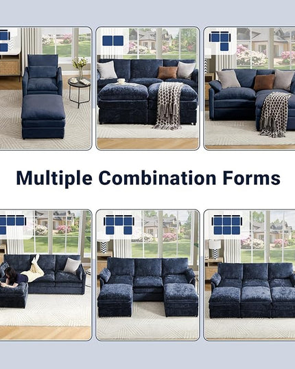 Tbfit Living Room Furniture Set, Loveseat Couch & Ottoman, Modern Comfy Cloud Sofa Set, Spring Seat Cushions, Chenille, Blue