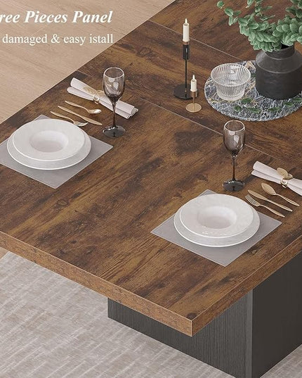 HSH Dining Table for 6 to 8, 71” Wood Rectangular Dinner Table, 6 ft Industrial Kitchen Table only with Black Pedestal, Modern Large Dining Room Table for Home Gathering Office, Rustic Brown, 71 Inch