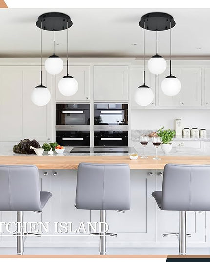 KoKo&Yukina 3 Light Globe Glass Pendant Light Modern Black Globe Chandelier Adjustable Length Pendant Light Fixtures Milky White Glass Ceiling Light for Foyer Hallway